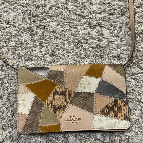 COACH Foldover Crossbody Clutch Signature Canvas Patchwork - Picture 2 of 10
